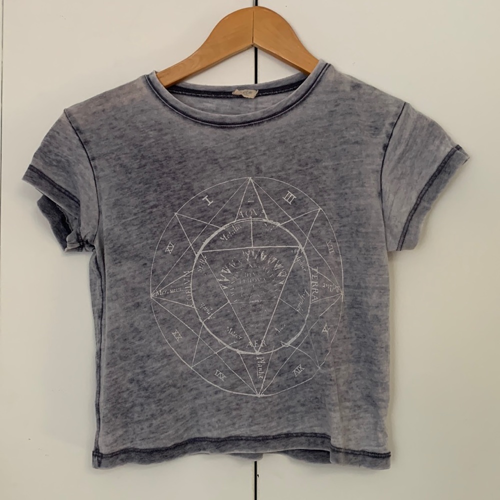 Brandy Melville Small Distressed Wash Alchemy Light Blue Crop Top